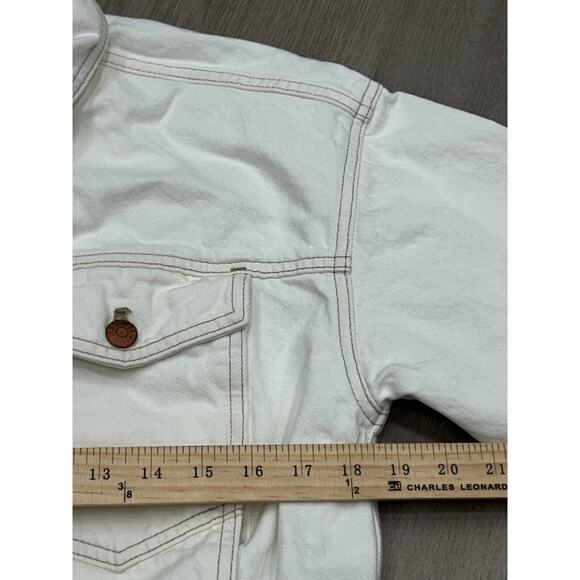 Madewell Women's Collared Button Up Crop Denim Jacket In Tile White Size Small - Picture 6 of 8